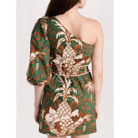 NWT Cara Cara Danielle One Shoulder Cotton Mini Dress Green Fruit Basket Size XL - Picture 4 of 15